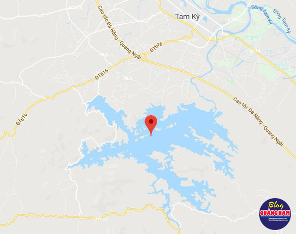 Vị trí hồ Phú Ninh (dấu đỏ) trên bản đồ - Ảnh chụp màn hình Vị trí hồ Phú Ninh (dấu đỏ) trên bản đồ - Ảnh chụp màn hình